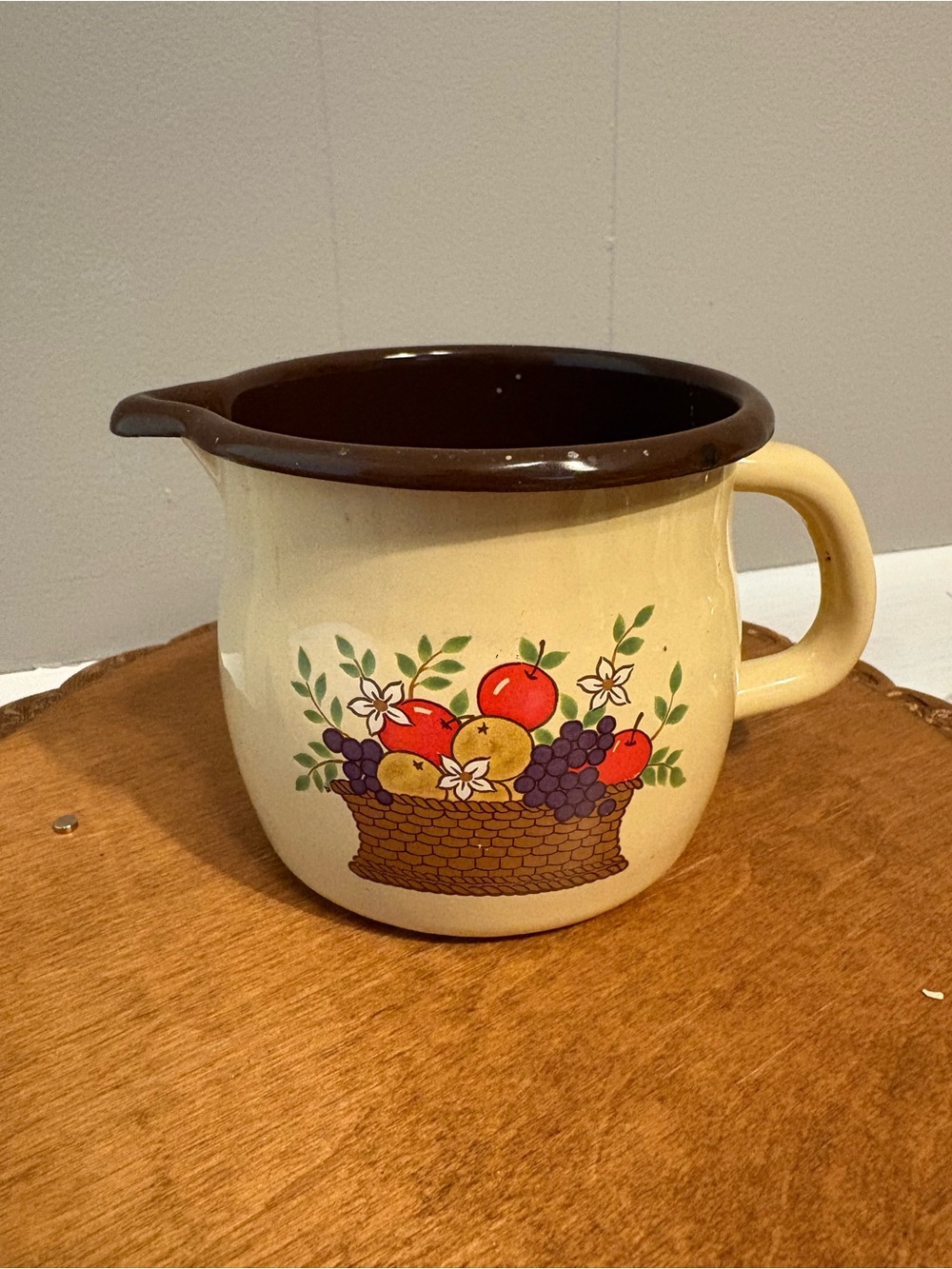 Vintage 1986 FTD Enamel Pitcher- Fruit Basket Design